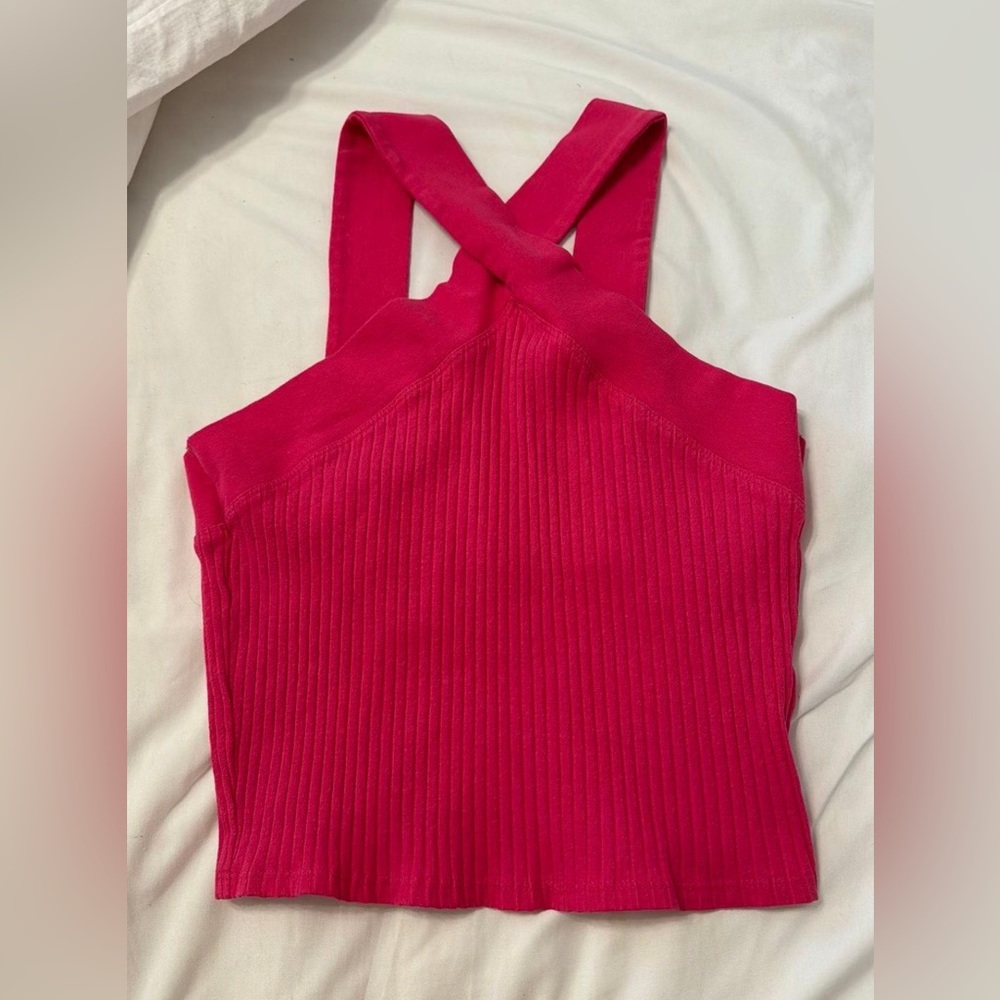 Hot pink halter neck crop top